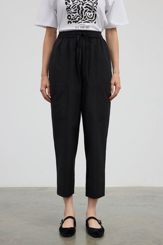 Calças 7/8 de cintura alta - Preto