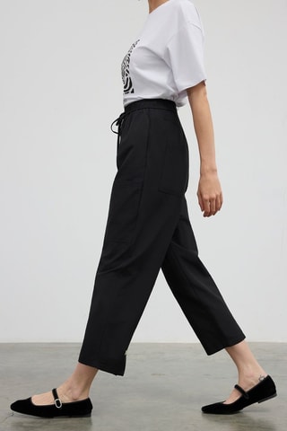 Calças 7/8 de cintura alta - Preto