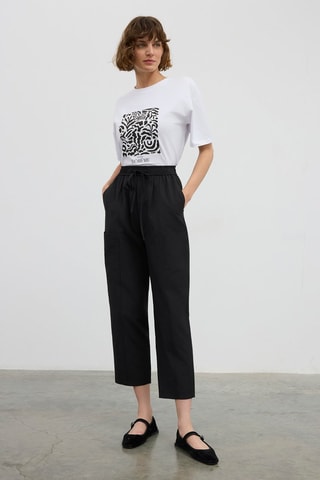 Calças 7/8 de cintura alta - Preto