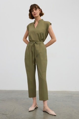 Calças corte cenoura de cintura alta - Caqui