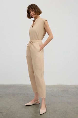 Calças de cintura alta - Bege