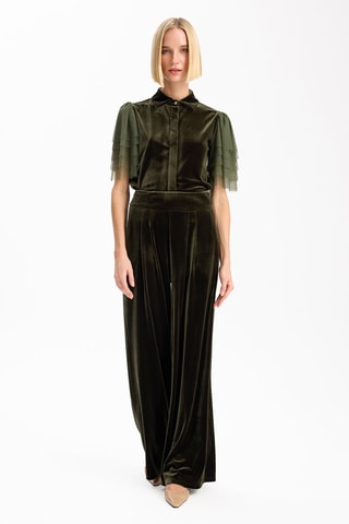 Calças palazzo em veludo - Caqui