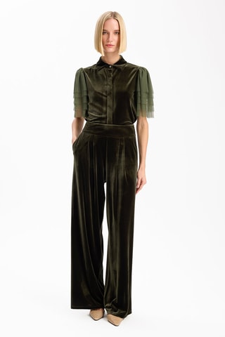 Calças palazzo em veludo - Caqui