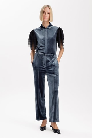 Calças direitas em veludo - Cinzento