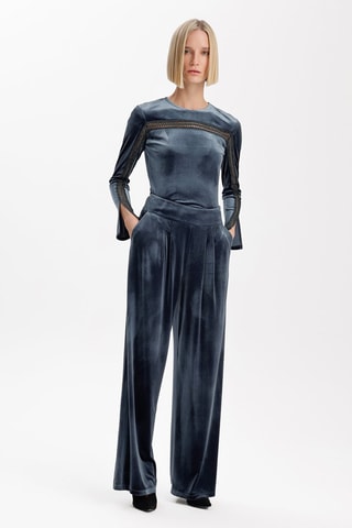 Calças palazzo em veludo - Cinzento