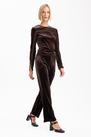 Calças straight leg em veludo - Castanho