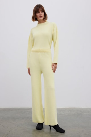 Calças wide legs - Amarelo-pálido