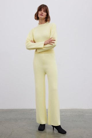 Calças wide legs - Amarelo-pálido