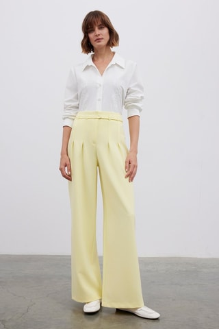 Calças wide legs - Amarelo-pálido