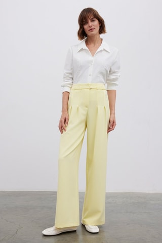 Calças wide legs - Amarelo-pálido