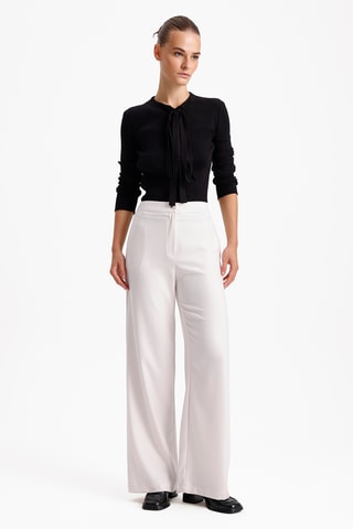 Calças wide legs cintura subida - Cru