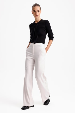 Calças wide legs cintura subida - Cru