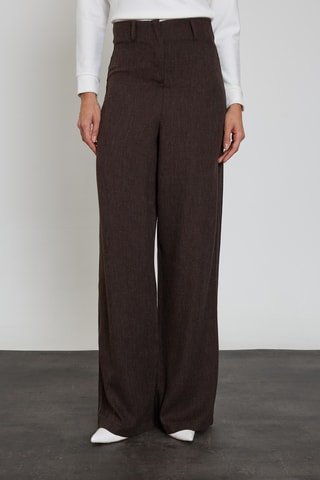 Calças wide legs de cintura subida - Castanho