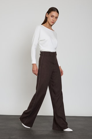Calças wide legs de cintura subida - Castanho