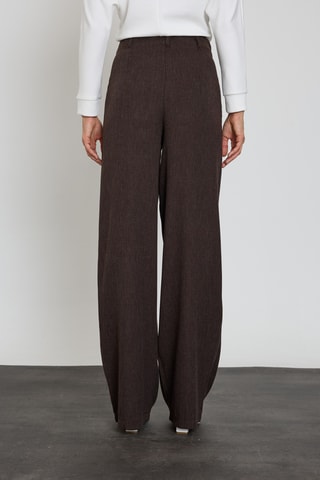 Calças wide legs de cintura subida - Castanho