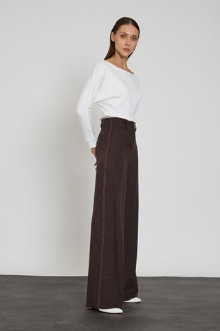 Calças wide legs de cintura subida - Castanho