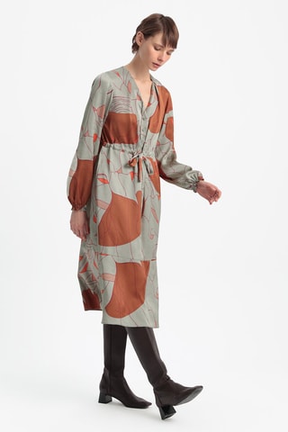 Vestido midi - Cinzento-escuro e camel