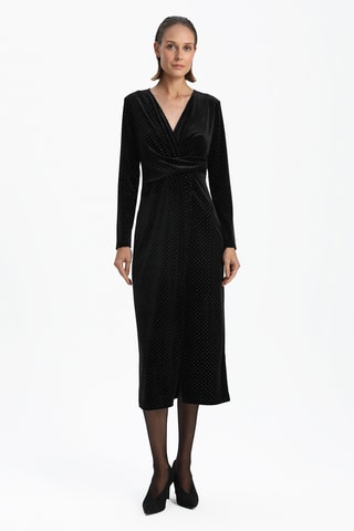 Vestido direito em veludo - Preto