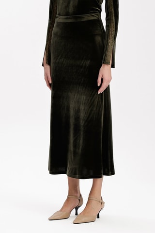 Saia midi em veludo de cintura alta - Caqui