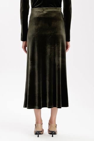 Saia midi em veludo de cintura alta - Caqui
