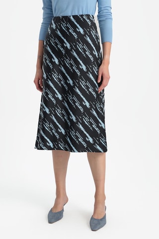 Saia midi cintura subida - Preto e azul-claro