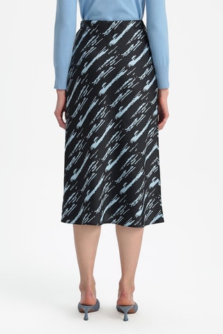 Saia midi cintura subida - Preto e azul-claro