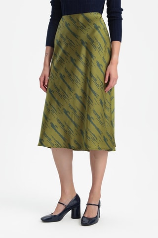 Saia midi cintura subida - Verde-azeitona e verde-escuro