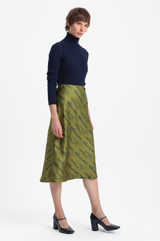 Saia midi cintura subida - Verde-azeitona e verde-escuro