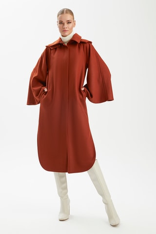 Sobretudo com capuz - Vermelho-tijolo