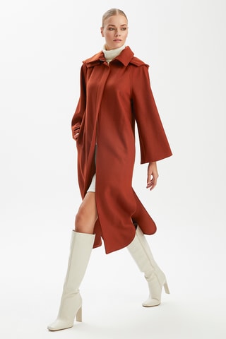 Sobretudo com capuz - Vermelho-tijolo