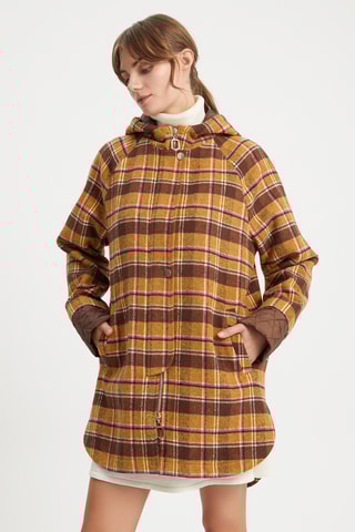 Casaco comprido com capuz Mostarda e castanho