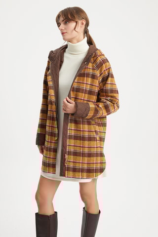 Casaco comprido com capuz Mostarda e castanho