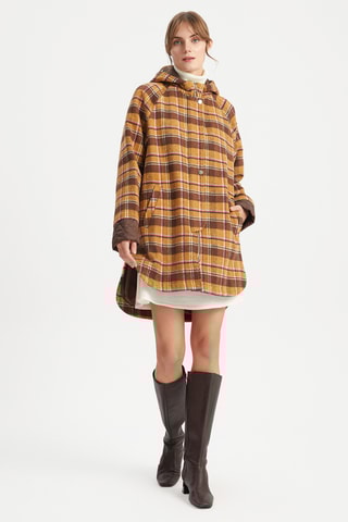 Casaco comprido com capuz Mostarda e castanho