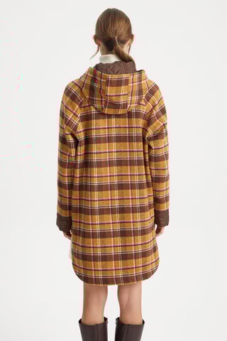 Casaco comprido com capuz Mostarda e castanho