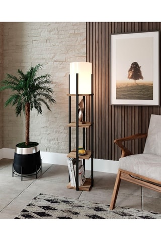 Lampadaire en pin Macka - Naturel et moutarde - 60 W