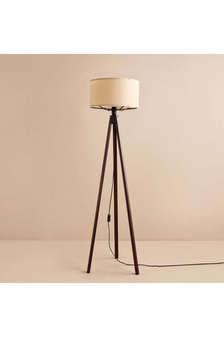 Lampadaire trépied en bois - Crème et naturel - 60 W