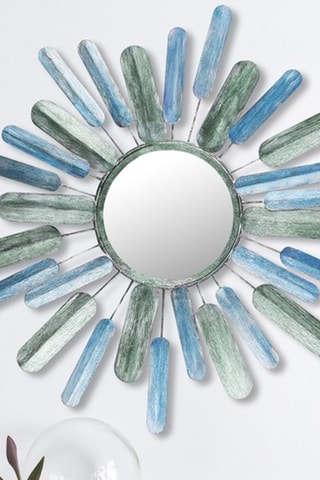 Miroir Metal Art Mirror Sun - 75 cm - Bleu clair et kaki