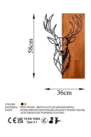 Adorno mural de madera Red Deer 1 - Natural y negro