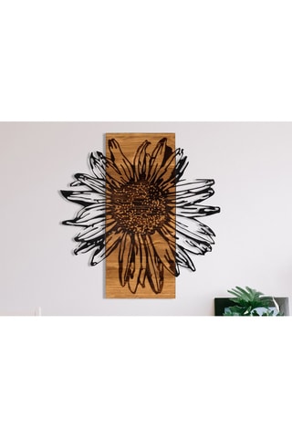 Adorno mural de madera Daisy - 56 x 58 x 0,12 cm - Negro y natural