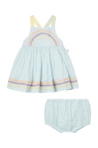 Robe-salopette et bloomer en lin - Bleu clair
