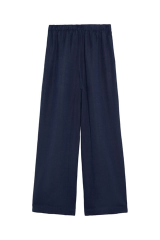 Pantalon taille haute en lin - Bleu marine