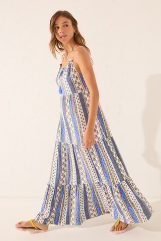 Robe longue - Ecru et bleu cobalt