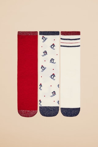 3 paires de chaussettes - Blanc et rouge