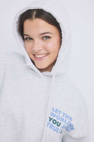 Sweat à capuche - Gris chiné et bleu
