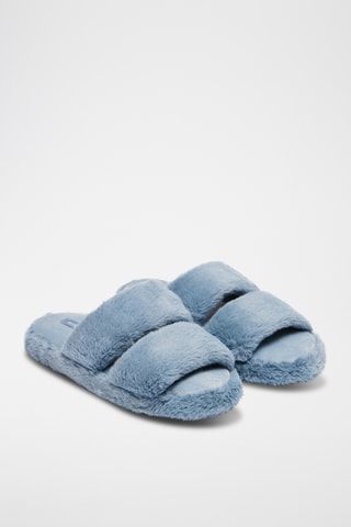 Mules en fourrure synthétique - Bleu cobalt