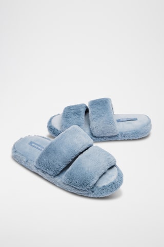 Mules en fourrure synthétique - Bleu cobalt