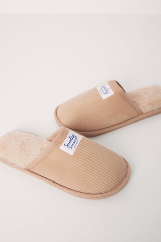 Pantoufles fourrées en velours - Camel