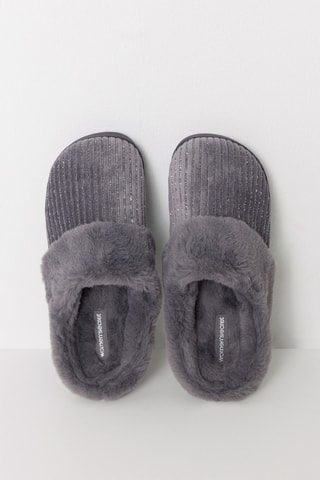 Pantoufles fourrées en velours - Gris foncé