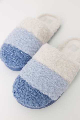 Pantoufles fourrées - Bleu et blanc