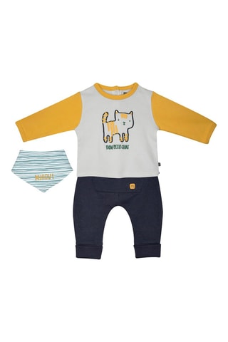 Calças, t-shirt e babete bandana - Antracite e branco - Branco, azul, amarelo e cinzento